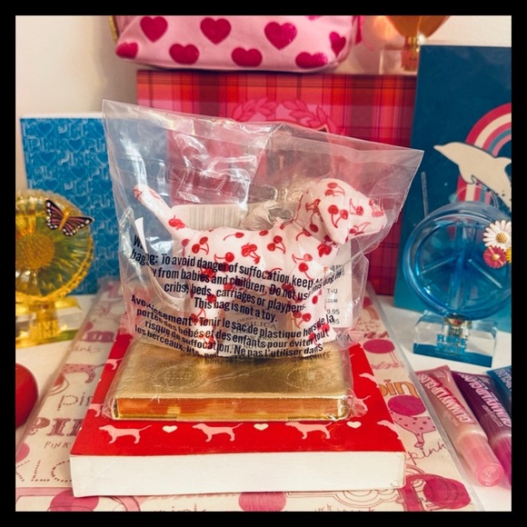 💕ⓅⒾⓃⓀ ⓋⓈ Micro Dog Pink Tulip Mini Cherries Print Keychain Charm NWT💕 - Picture 3 of 4